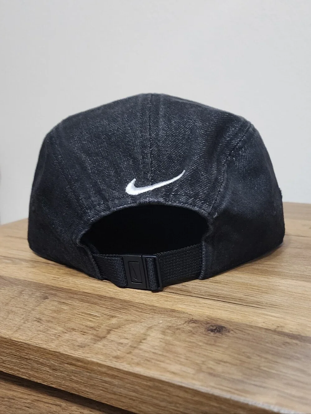 Nike Just Do It Black Washed Denim Unstructured 5 Panel Cap M/L IB2345 010